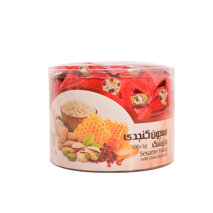 حلوا کنجدی زرشکی شیررضا مقدار 500 گرم