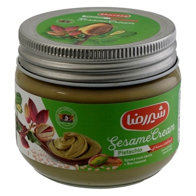 کرم ارده پسته شیررضا 200 گرم شیشه ای